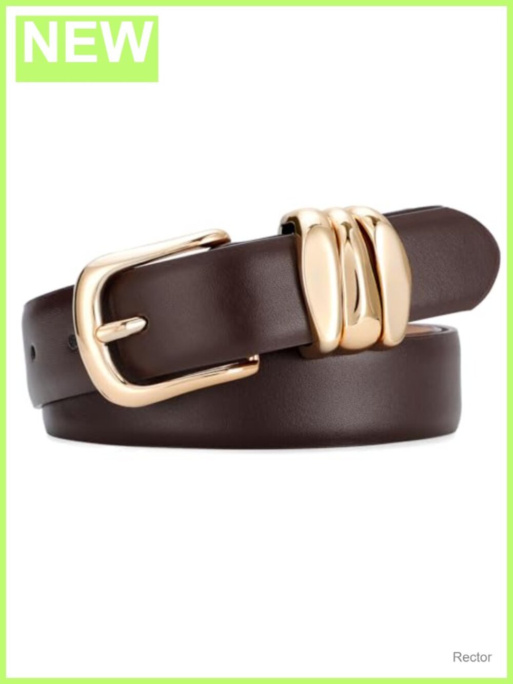Womens Faux Leather Belt Triple Gold Ring Statement Waist Belt